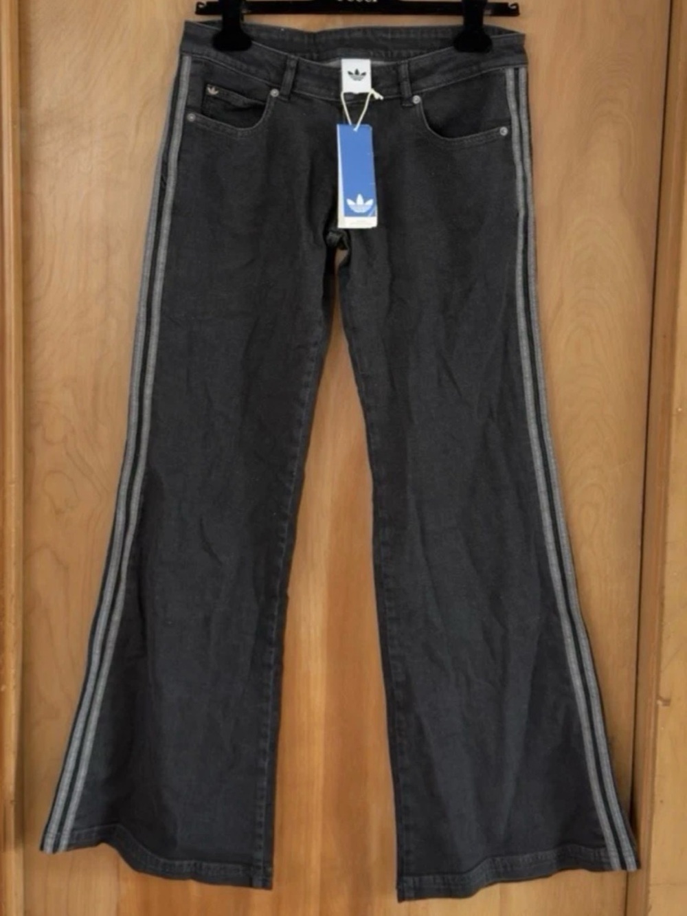adidas Charcoal Flare Jeans with Gray Side Stripes
